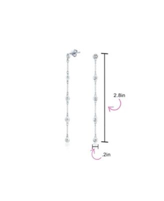 Classic Elegance Minimalist Long Thin Linear 5 Station CZ Cubic Zirconia By The Inch Threader Dangle Earrings Sterling Silver