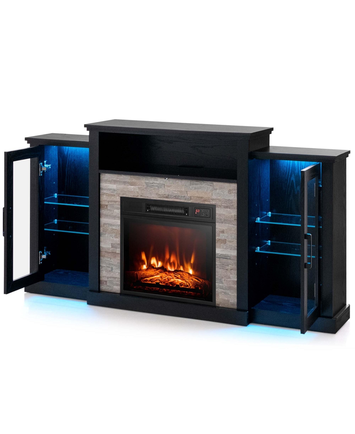 Fireplace Tv Stand with Led Lights & Electric Fireplace For Wall-Mounted Tv