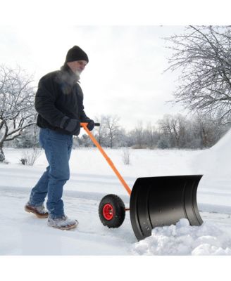 29" Snow Shovel Heavy-Duty Metal Adjustable Angle & Height Snow Clear with Wheels