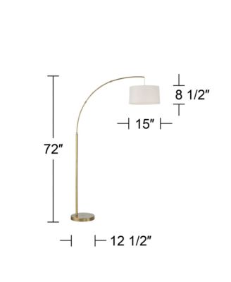 Cora Modern Arc Floor Lamp Standing 72" Tall Brass Metal White Linen Drum Shade Decor for Living Room Reading Bedroom Office House Home