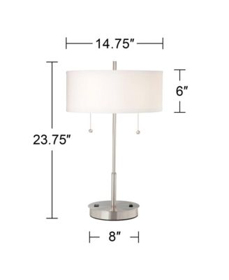 Nikola Modern Accent Table Lamp 23 3/4" High Silver with USB and AC Power Outlet in Base White Drum Shade for Bedroom Living Room Bedside