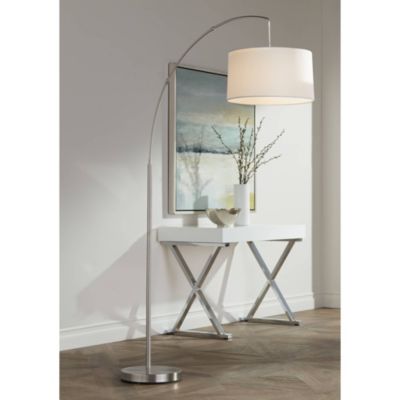 Cora Modern Arc Floor Lamp Standing 72" Tall Brushed Nickel Metal White Linen Drum Shade for Living Room Reading Bedroom Office House