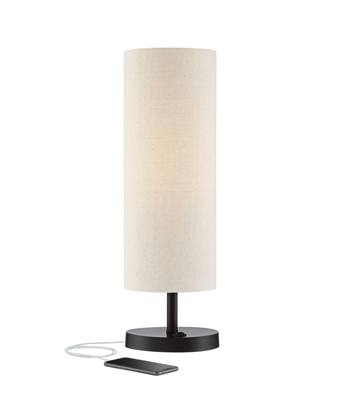360 Lighting Heyburn Modern Accent Table Lamp 20" High Dark Bronze with Usb and Ac Power Outlet in Base Oatmeal Cylinder Shade for Bedroom Office