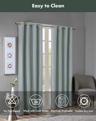 Maya Heathered Blackout Curtain 1 Panel for bedroom, Grommet top fit up to 1.25 inches rod Single Curtain Panel for Living Room, Width 50 length 54 inches, Pitch Black Ambiance Dusty Seafoam 1 Window Panel