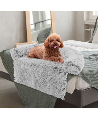 Plush Calming Dog Couch Bed with Anti-Slip Bottom Plush Mat for Small Dogs & Cats