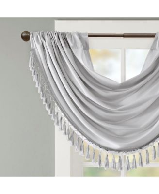 Elena Faux Silk Waterfall Embellished Valance Window Valance for Bedroom and kitchen, Lining and Rob Pocket/Back Tab valances for windows for Living Room, Width 46 length 38 inches, Silver curtain with valance