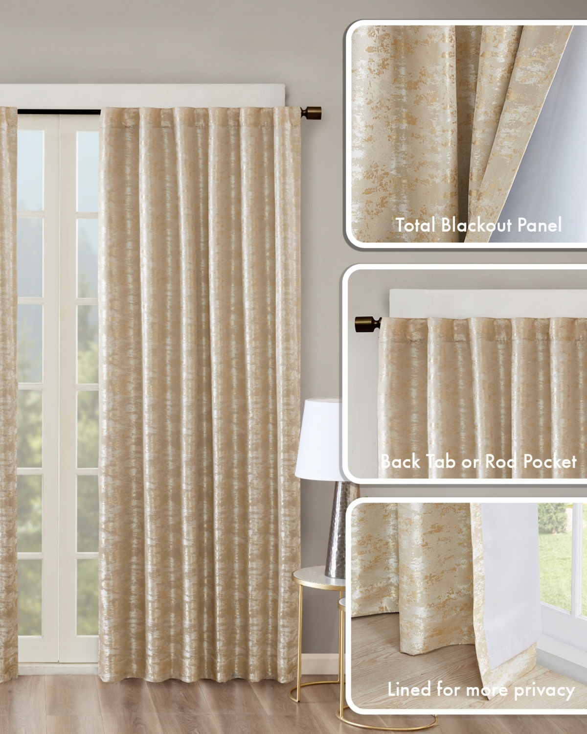 SunSmart Cassius Jacquard Lined Total blackout curtains for bedroom, Rod Pocket/Back Tab Single Curtain Panel for Living Room, Width 50 length 84 inch