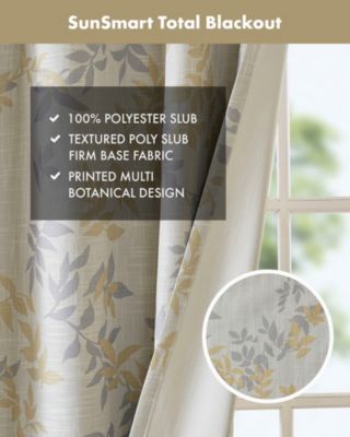 Julie Botanical Blackout Curtain Panel for Bedroom, Grommet Top Single Curtain for Living Room, Width 50 length 95 inches, Yellow Window Panel