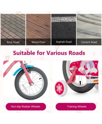 14 Inches Kids Bicycle w/ Doll Chair & Basket Kids Bike w/ Training Wheels Pink