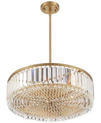 Soft Gold Drum Pendant Chandelier 20 1/4" Wide Modern Clear Crystal 5-Light Fixture for Dining Room House Foyer Entryway
