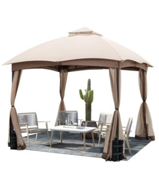 10 X 10 Feet Patio Double-Vent Gazebo with Privacy Netting and 4 Sandbags-Khaki