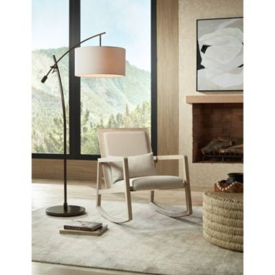Raymond Modern Arc Floor Lamp 69" Tall Bronze Adjustable Boom Arm Off White Linen Drum Shade for Living Room Reading Bedroom Home