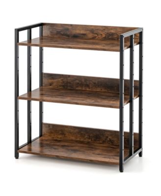 3-Tier Industrial Metal Frame Corner Bookcase with Adjustable Shelves Rustic