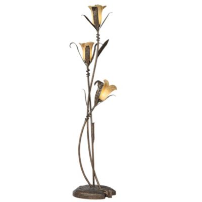 Rustic Farmhouse Sculptural Floor Lamp 68 1/4" Tall Bronze Gold 3-Light Amber Glass Intertwined Lily Flower Shade for Living Room