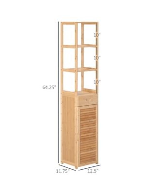 Bamboo Tall Slim Bathroom Cabinet with Drawer and Slatted Shelves
