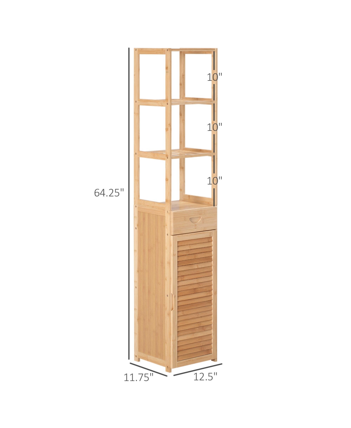 Kleankin Tall Bathroom Cabinet with Drawer and Slatted Shelves, Tall Slim Bamboo Linen Tower Freestanding Linen Towel with Louvered Door, Natural