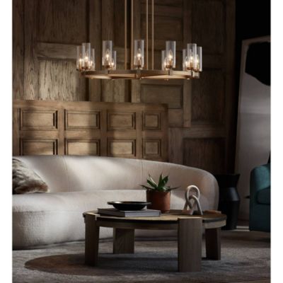 Aron Brass Gold Wagon Wheel Chandelier 36" Wide Modern Clear Glass Shade 12-Light Fixture for Dining Room House Foyer Kitchen Island Entryway