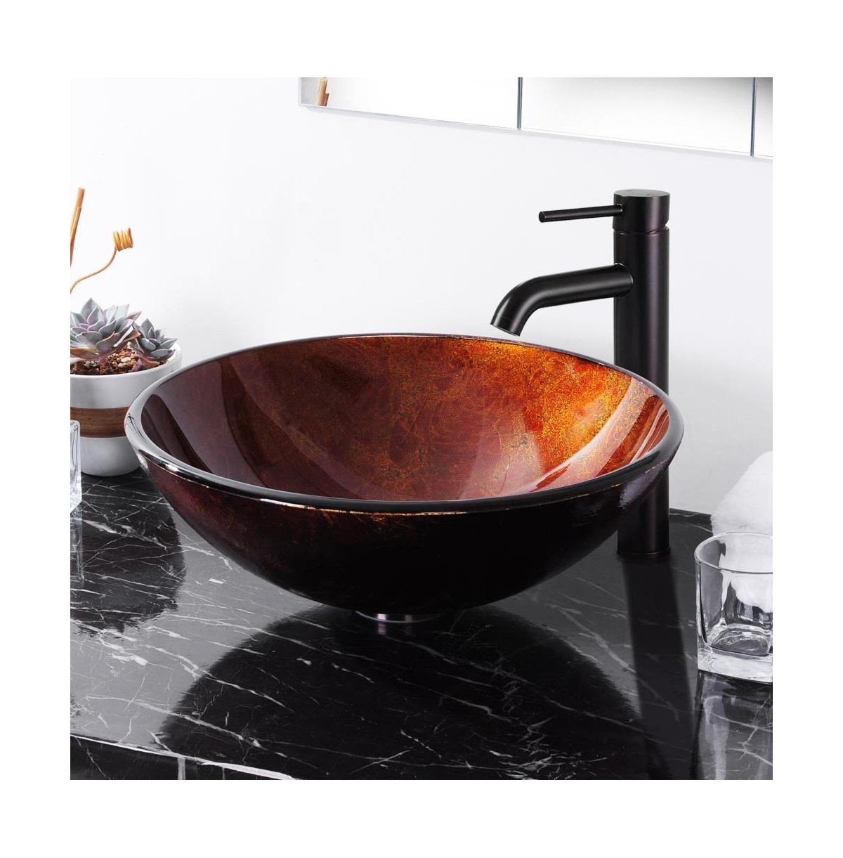 Bathroom Artistic Tempered Glass Vessel Sink Round Bowl Vanity Pattern Spa Basin - Natrual