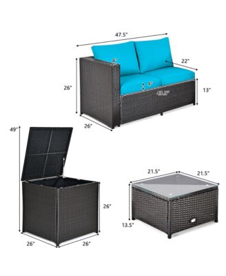8PCS Outdoor Patio Rattan Furniture Set Cushion Loveseat Storage Table Turquoise
