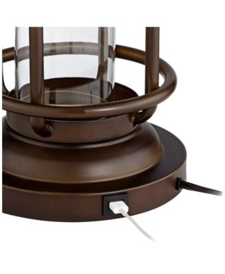 Andreas Industrial Table Lamp 26" High Brown Metal with Nightlight LED and USB Charging Port Oatmeal Shade for Living Room Desk