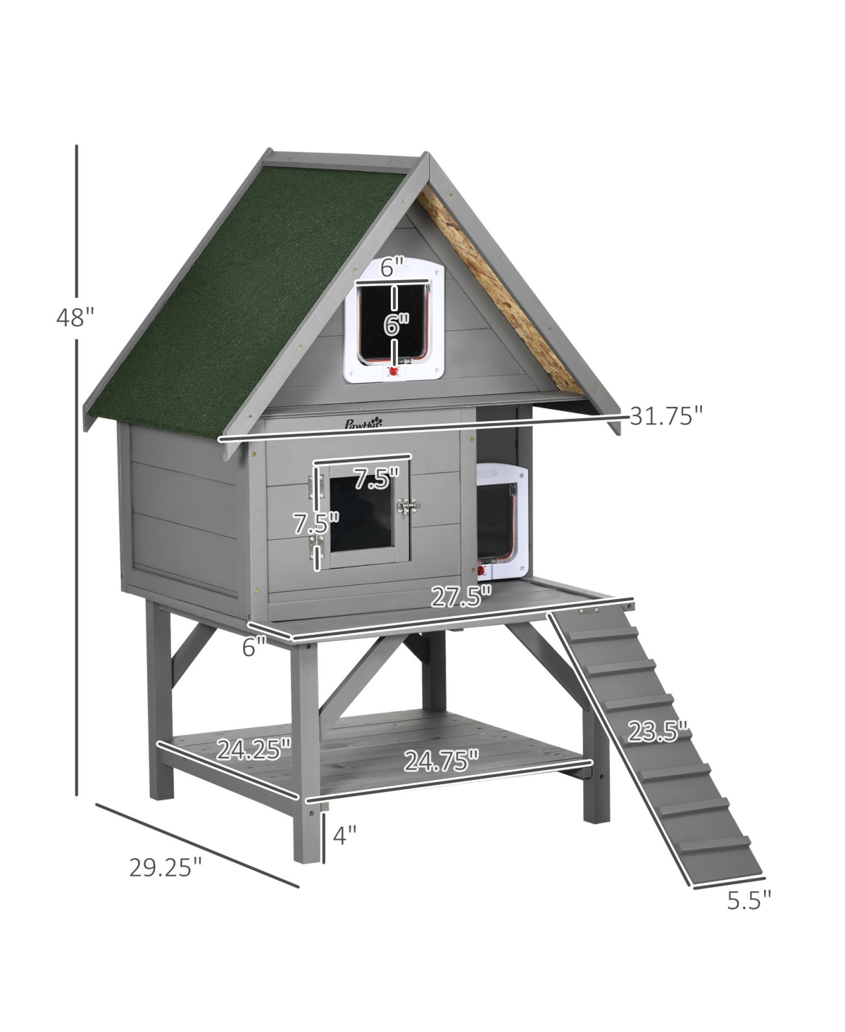 PawHut 3-Story Outdoor Cat House Weatherproof Roof, Wooden Outdoor Cat Shelter with Fun Design, Stuff for Cat Gifts, Catio Outdoor Cat Enclosure