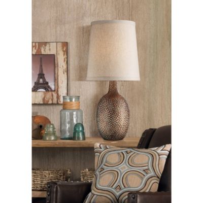 Chalane Rustic Accent Table Lamp 23 1/2" High Antique Bronze Hammered Texture Natural Beige Linen Shade for Bedroom Living Room Bedside