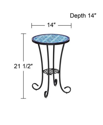 Blue Star Modern Black Metal Round Outdoor Accent Side Table 14" Wide with Lower Shelf Mosaic Tabletop Gracefully Curved Legs for Porch Patio Home House Balcony Spaces Deck