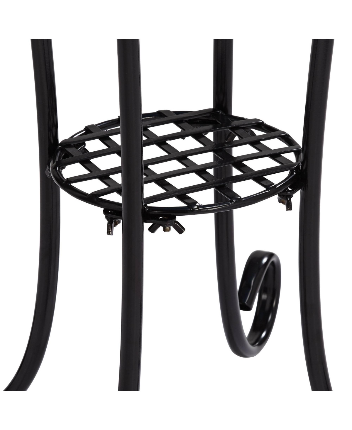 Teal Island Designs Tropical Leaves Black Metal Round Outdoor Accent Side Table WideMosaic Tabletop Gracefully Curved Legs for Spaces Front