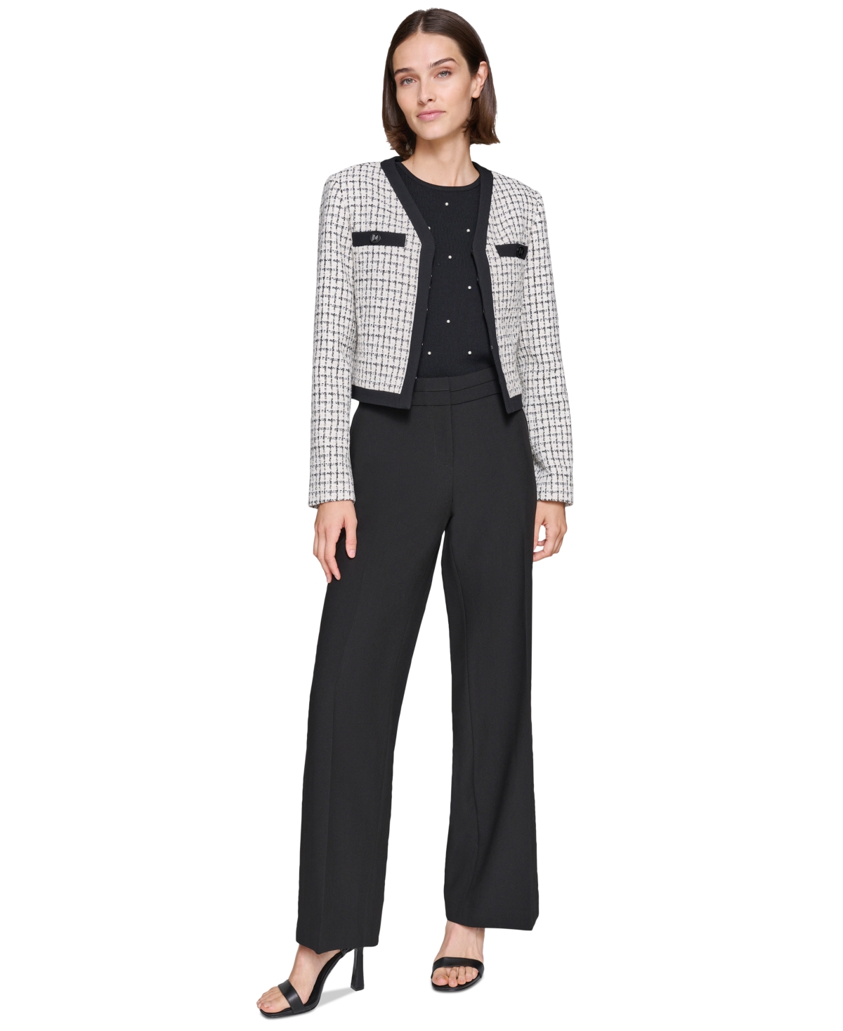 Karl Lagerfeld Women's Cropped Tweed Jacket -bl