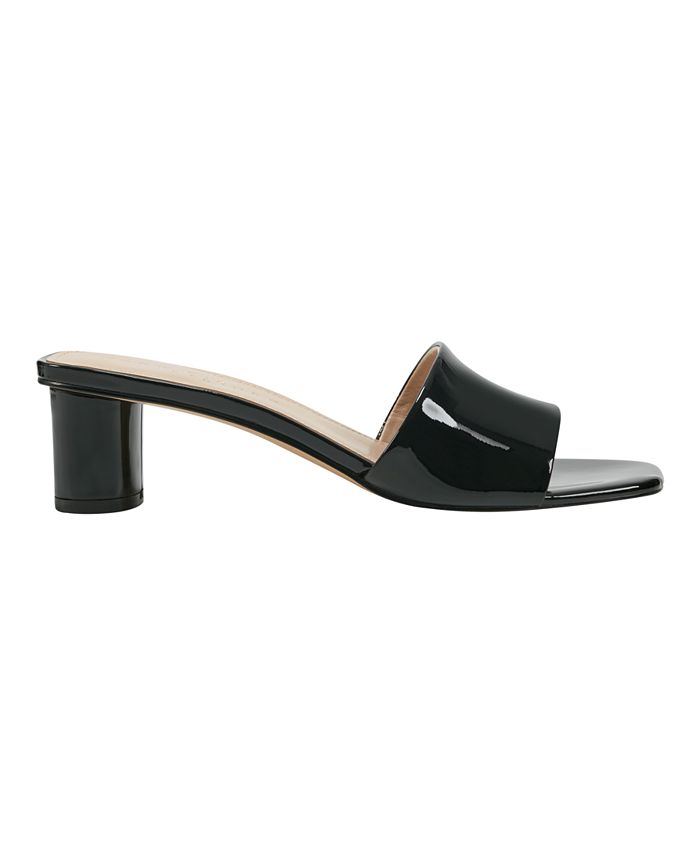 MARC FISHER LTD Womens Black Strappy Padded Marcio Square Toe Slip On Leather Slide Sandals Shoes M