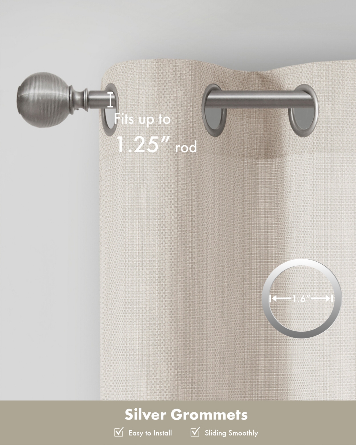 Madison Park Galen Basketweave Room Darkening Curtain Panels Pair for bedroom, Silver grommet top fit up to 1.25 inches rod 2 panels set for Living Ro
