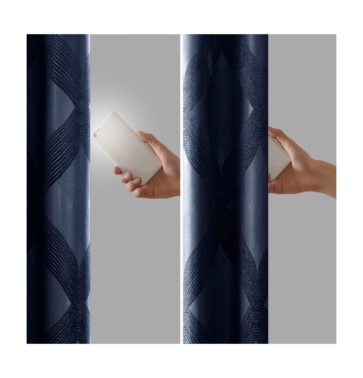 SunSmart Bentley Ogee Knitted Jacquard Total blackout curtains for bedroom, Silver grommet top fit up to 1.25 inches rod Single Curtain Panel for Livi