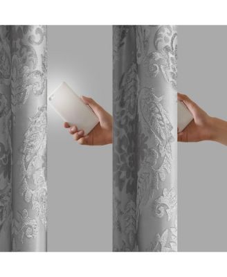 Amelia Knitted Jacquard Paisley Total Blackout Grommet Top Curtain Panel, Single Curtain with Privacy Lining for Bedroom and Living Room, Width 50 length 95 inches, Navy Window Panel