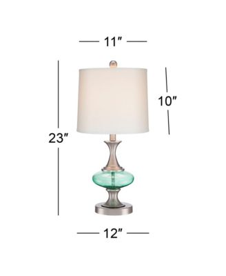 Reiner Modern Accent Table Lamp 23" High Brushed Nickel Blue Green Glass Off White Drum Shade for Bedroom Living Room Bedside Nightstand