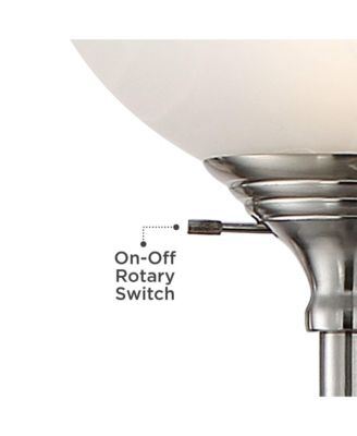 Maddox Modern Torchiere Floor Lamp 71" Tall Satin Nickel Silver Metal Alabaster Glass Shade for Living Room Bedroom Office House Home