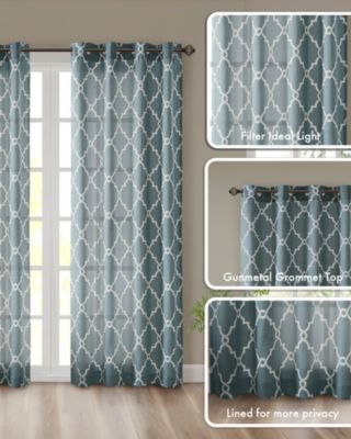 Saratoga Fretwork Print Single Window Curtain Panel for Bedroom, Grommet Top Design Single Curtain for Living Room, Width 50 length 95 inches, Beige/Gold Window Panel