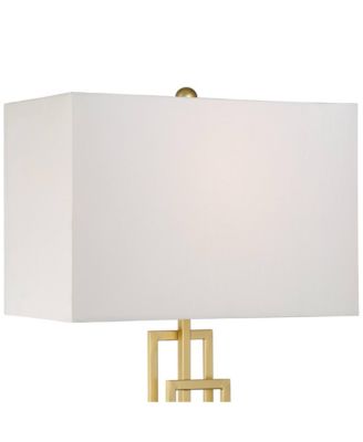 Gale Modern Mid Century Table Lamps 26" High Set of 2 Brushed Gold Grid Metal White Shade for Bedroom Living Room Bedside Nightstand Kids