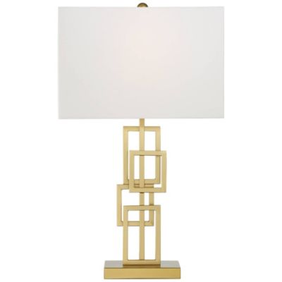 Gale Modern Mid Century Table Lamps 26" High Set of 2 Brushed Gold Grid Metal White Shade for Bedroom Living Room Bedside Nightstand Kids