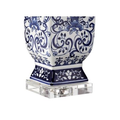 Iris Vintage Style Table Lamp 28" Tall Blue White Floral Geneva with Table Top Dimmer White Drum for Bedroom Living Room Bedside Office