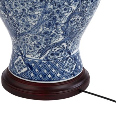 Traditional Jar Table Lamp with USB Charging Port 27" Tall Blue White Porcelain Bell Shade Living Room Bedroom House