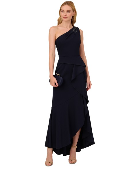 Женские платья Adrianna Papell Women's Beaded One-Shoulder Crepe Gown