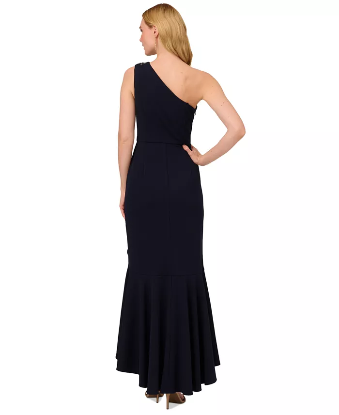 Women's Beaded One-Shoulder Crepe Gown - thumbnail 4