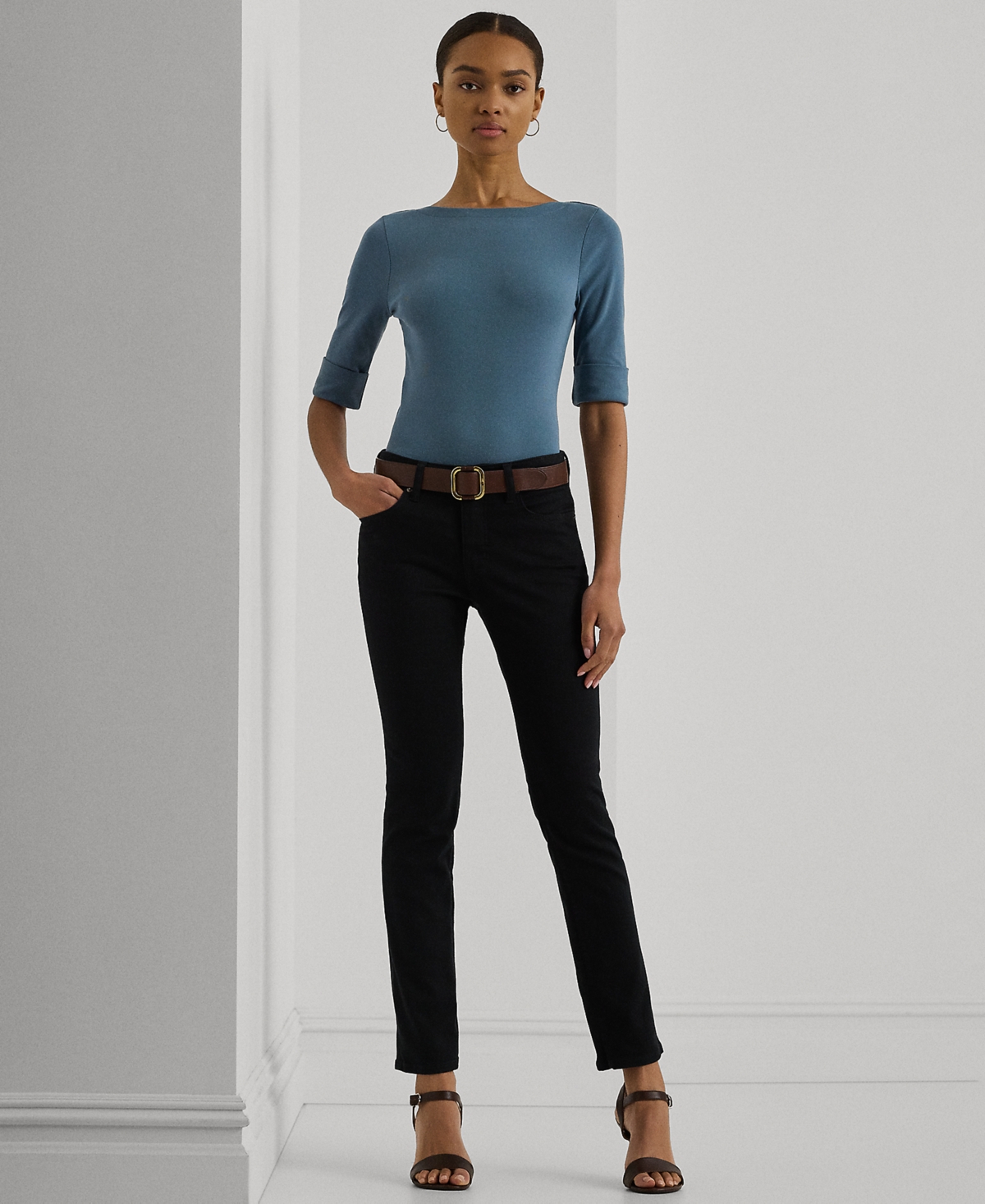 Lauren Ralph Lauren Petite Boat-Neck Elbow-Sleeve Tee