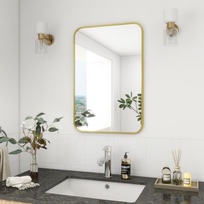 24"x36" Rounded Rectangle Wall Mirror with Gold Aluminum Alloy Frame