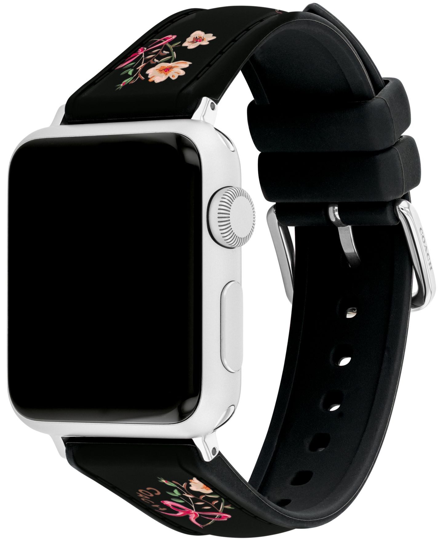Женский ремешок для часов COACH Black Floral Print Silicone Strap for Apple Watch 38mm, 40mm, 41mm — фото 2