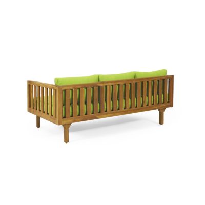 Acacia Wood Daybed with Slat Paneling and Water-Resistant Cushions