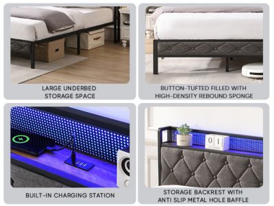 Streamdale Upholstered King Bed with Storage, Charging Station, and LED Lights