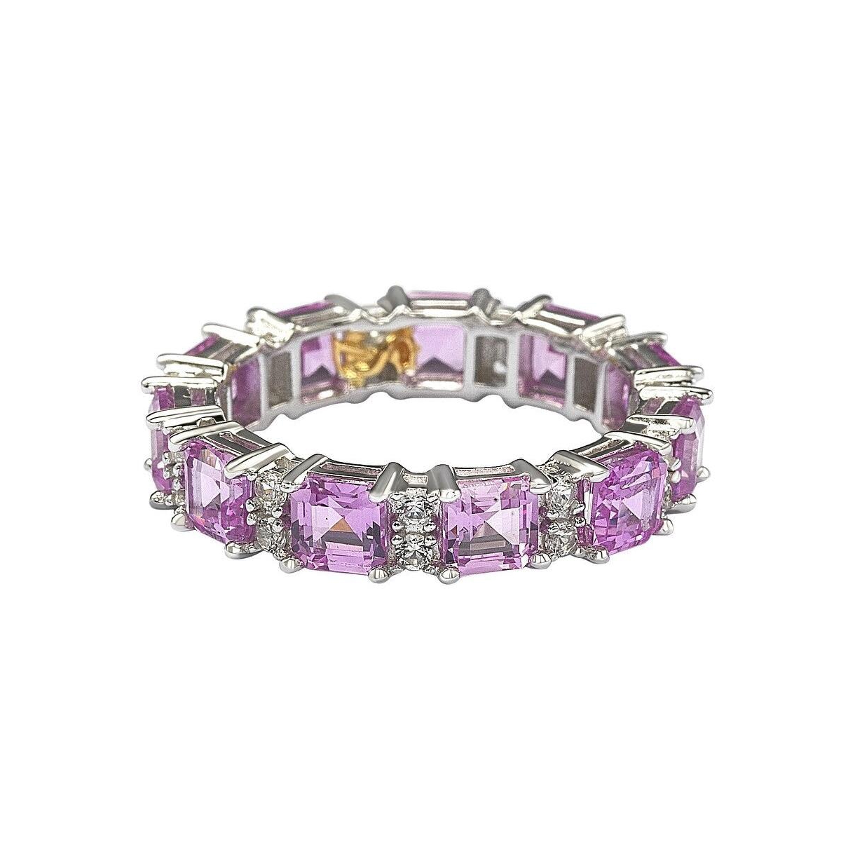 Suzy Levian New YorkSapphire & Lab-Grown White Sapphire Assacher Cut Eternity Band Ring in Sterling Silver by Suzy Levian - Pink