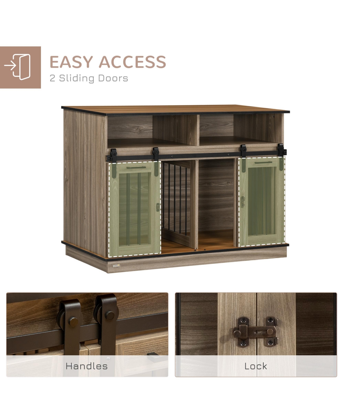 Streamdale Furniture Versatile Dog Crate Table 2-in-1 Furniture with Removable Divider, Open Shelves, and Sliding Doors