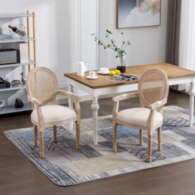 Streamdale French Vintage Upholstered Fabric Dining Armchair, Beige